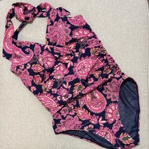 Gorgeous BODEN One Piece SwimSuit-Sz 8R-Ties at Neck-V Neck Wrap Front-Pinks-EUC